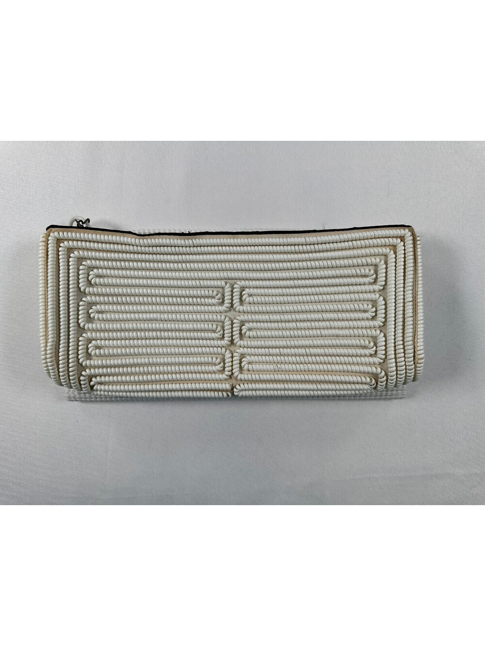 Vintage 1950s White Telephone Cord Clutch Handbag Geometric Retro Mid Century